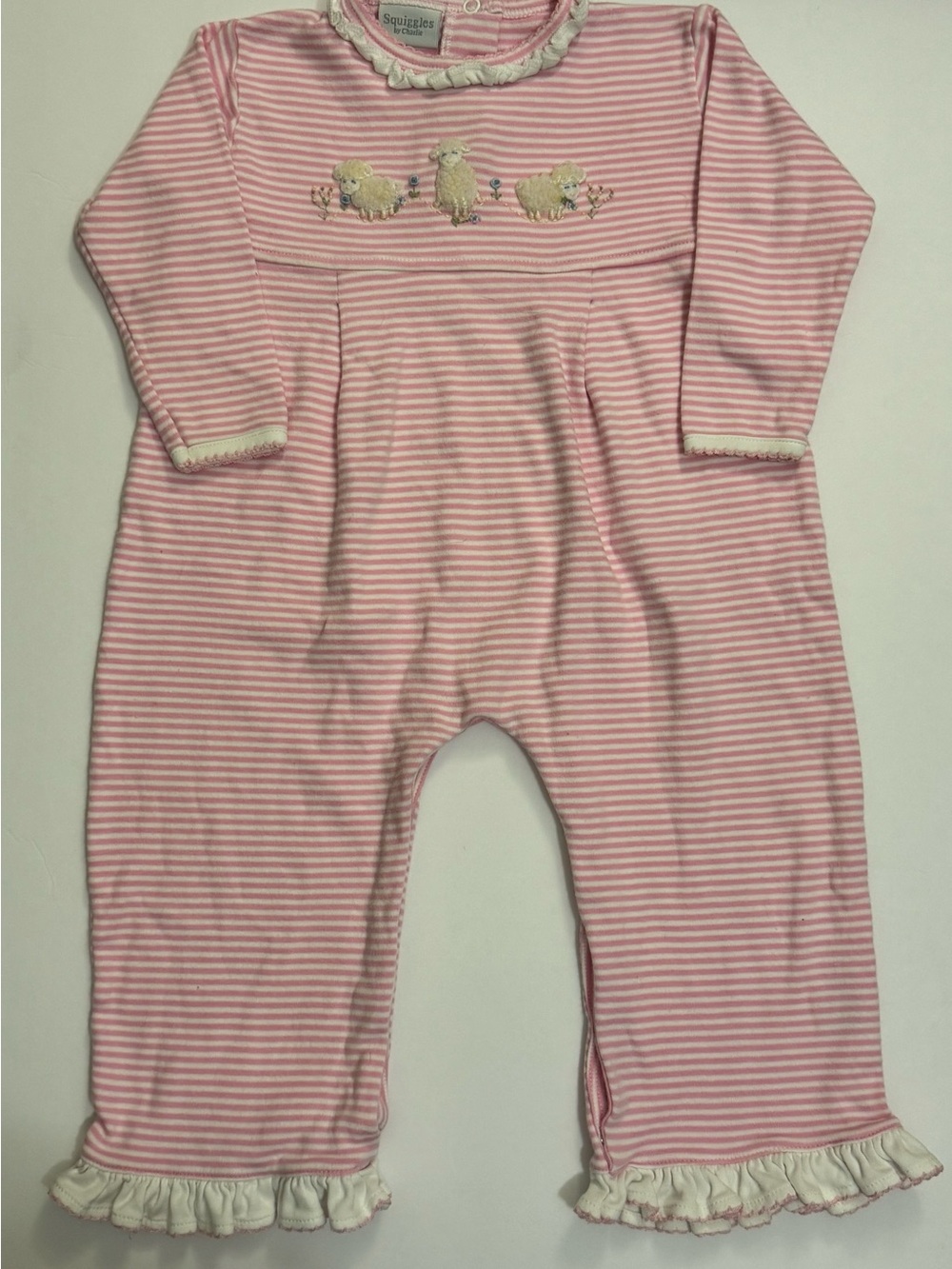 Squiggles Pink Striped Lamb Appliqué One-Piece for Kids